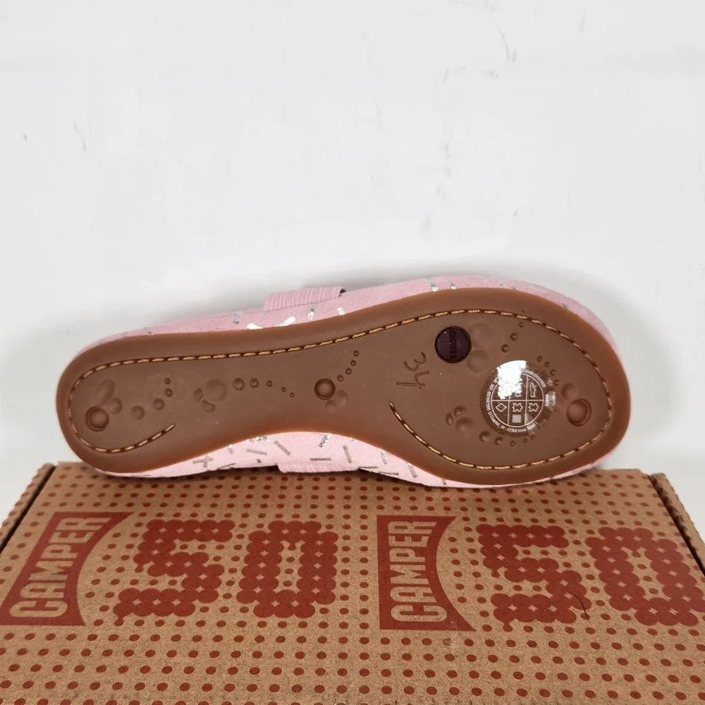 Camper Right Kids Ballet Flat Size 2 Pink Silver Confetti Metallic Suede Shoe